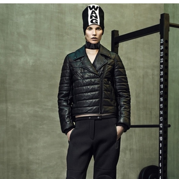 Alexander Wang for H&M leather black puffer Moto/ biker jacket size 6 - Picture 6 of 7